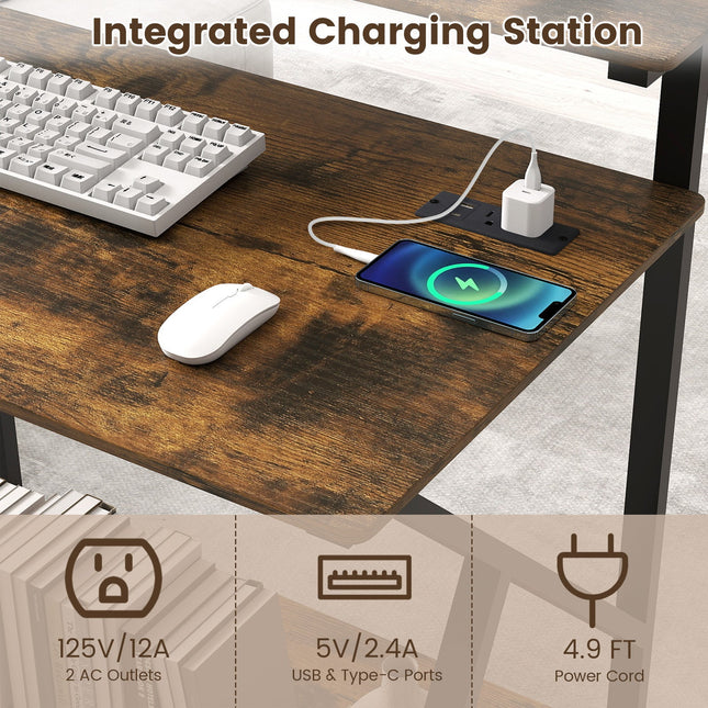 32 Inch Rolling Computer Desk for Small Spaces with Power Outlets