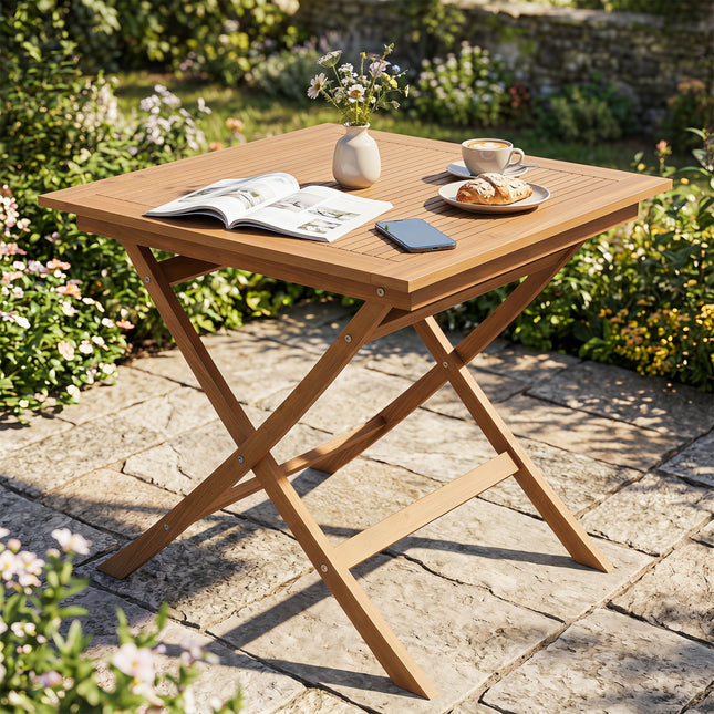 32-Inch Square Teak Wood Patio Dining Table for 4