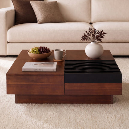 32" Square Coffee Table with Storage Tray and Hidden Compartments