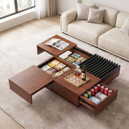 32" Square Coffee Table with Storage Tray and Hidden Compartments