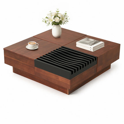 32" Square Coffee Table with Storage Tray and Hidden Compartments