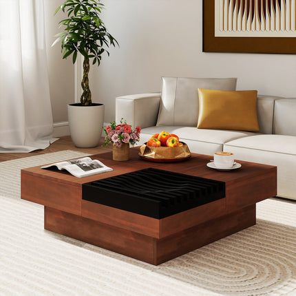 32" Square Coffee Table with Storage Tray and Hidden Compartments