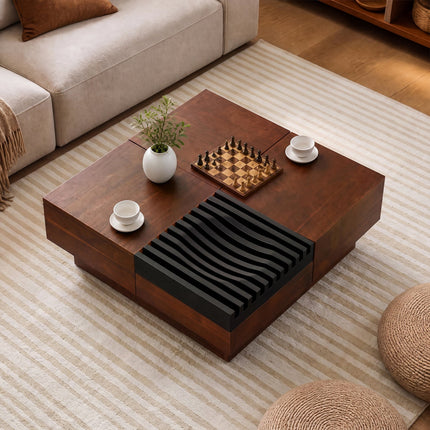 32" Square Coffee Table with Storage Tray and Hidden Compartments