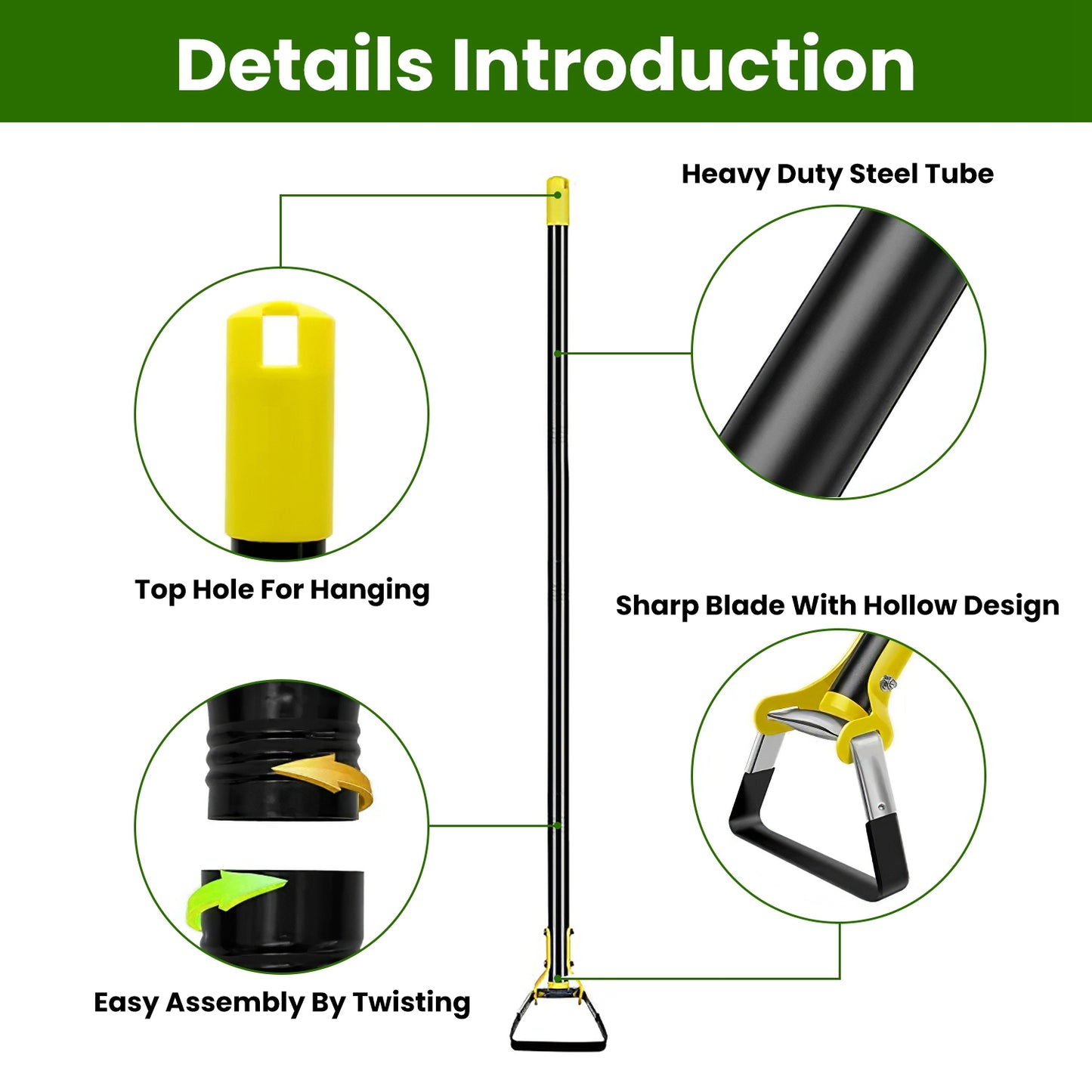 60.63in Adjustable Garden Hoe Handheld Stirrup Hula Hoe Scuffle Loop Hoe Gardening Weeder Cultivator Weeding Rake for Weeding/Loosening Soil