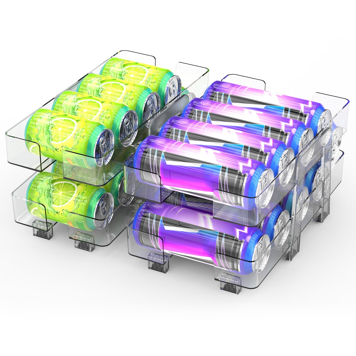 2Pack Adjustable Soda Can Organizers 2-Tier Pop Can Holders Beverage Dispensers For Fridge Pantry Cabinet 7¼ Slope Auto Rolling