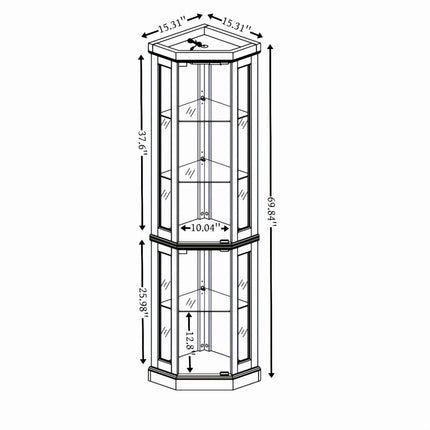 5-Tier Lighted Corner Curio Cabinet with Adjustable Glass Shelves