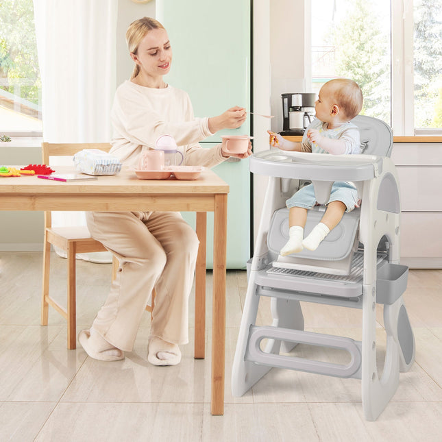 Convertible Baby High Chair with Double-layer Tray and Adjustable Backrest