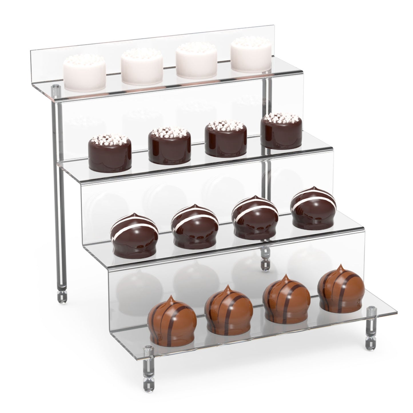 2 Pack 4 Tiered Acrylic Riser Display Shelf Display Stands For Products Clear Figure Display Shelf for Pops Action Figure Collectibles Souvenir Desser