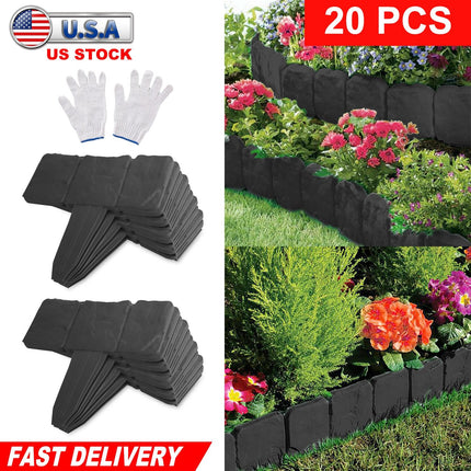 Plastic Garden Lawn Edging 20-Piece Cobblestone Effect