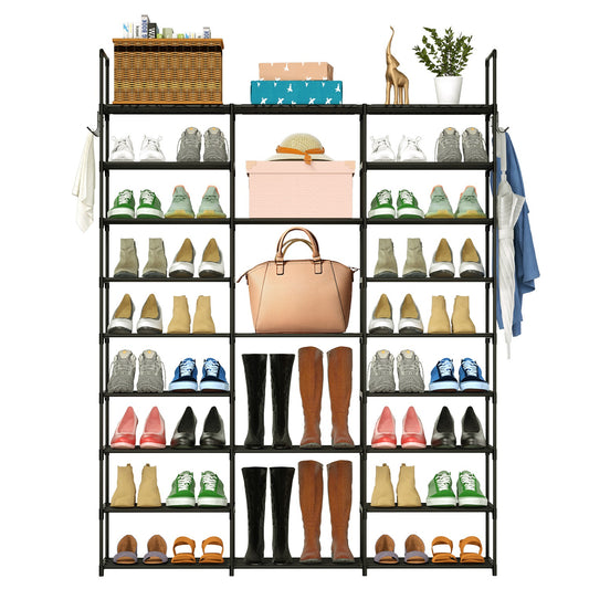 9 Tiers Shoe Rack Metal Shoe Storage Shelf Free Standing Large Shoe Stand 50-55 Pairs Shoe Tower Unit Tall Shoe Organizer with 2 HooksÊfor Entryway Cl