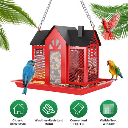Barn Bird Feeder with Lift Top Lid and Viewing Window