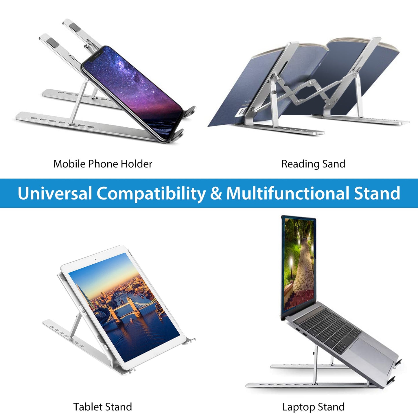 Laptop Stand Lifter Foldable Aluminum Desktop Phone Holder Stand Angle Adjustable Tablet PC Holder Riser Ventilated Laptop Phone Tray