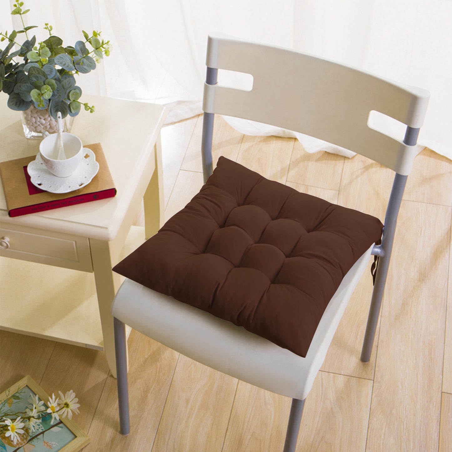 4Pcs Chair Cushion Pads Pillow 17.72x17.72x2.37in Soft Tie On Square Sitting Mats For Home Office Car Sitting Travel