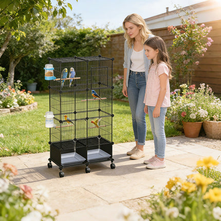 46-Inch Bird Cage with Wooden Perches and Lockable Wheels
