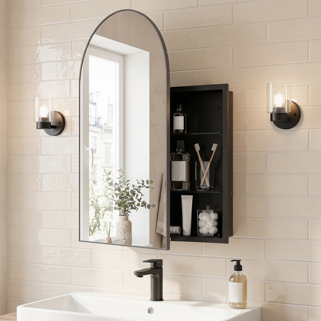 Wall-Mounted Storage Cabinet with Arched Mirror 34" x 22"