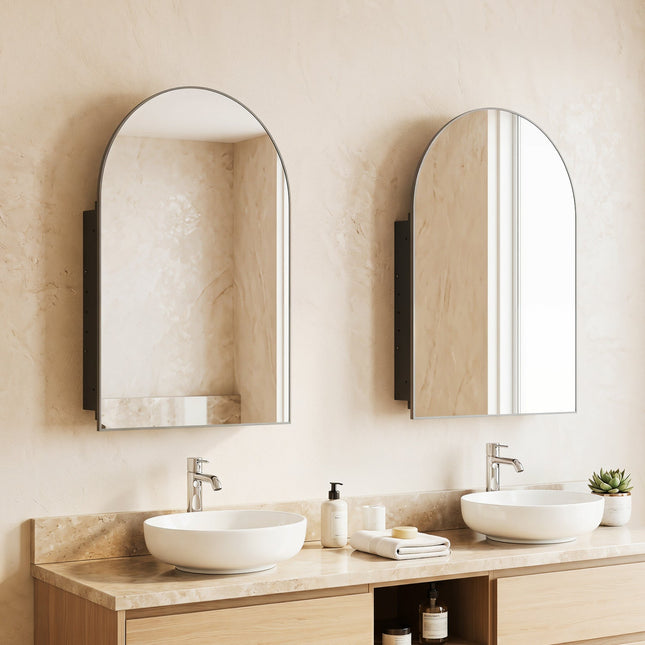 Wall-Mounted Storage Cabinet with Arched Mirror 34" x 22"