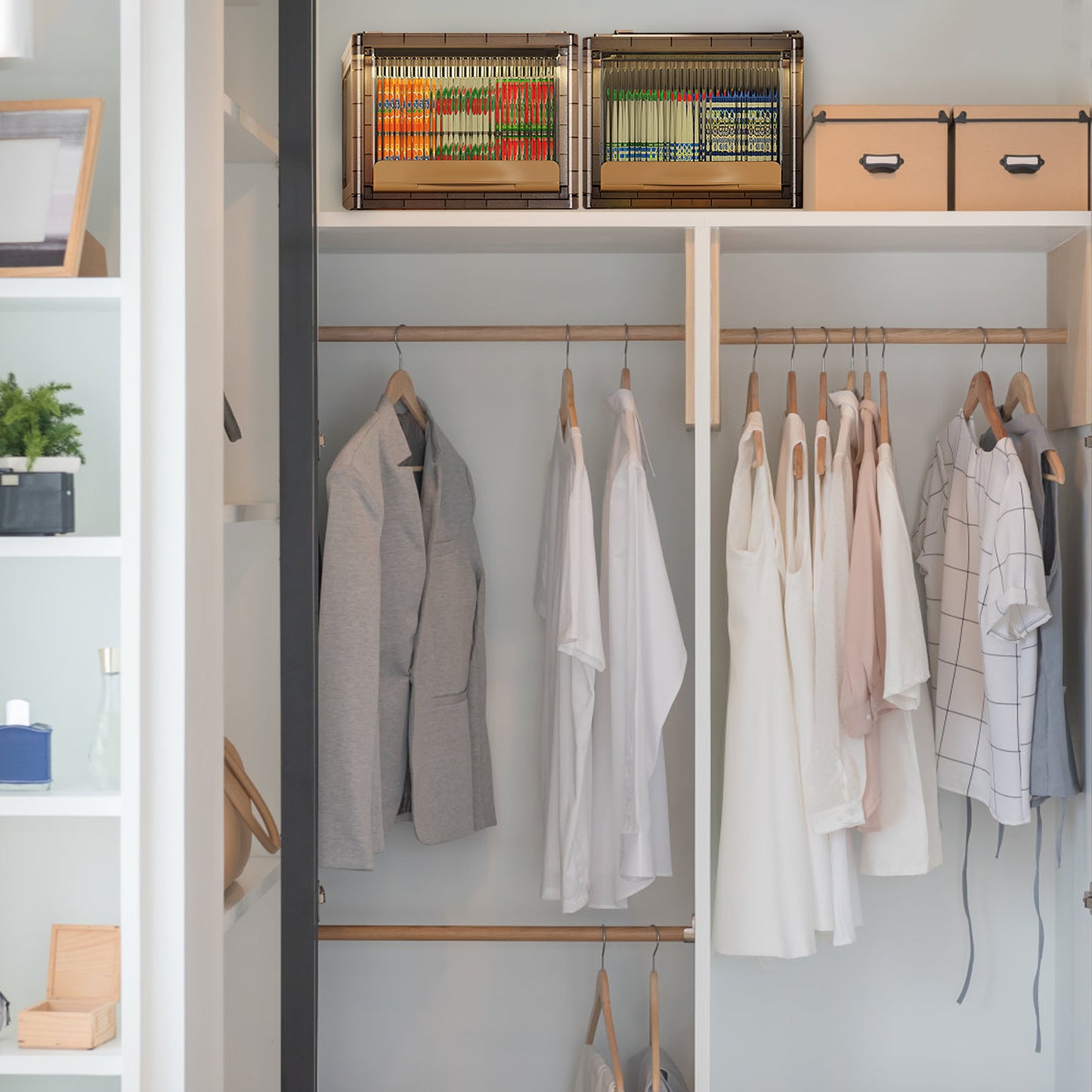 16.5L Stackable Storage Bin Plastic Drawer with Lid Closet Organizer Two Ways Opening Storage Box for Closet Kitchen Living Room Bedroom