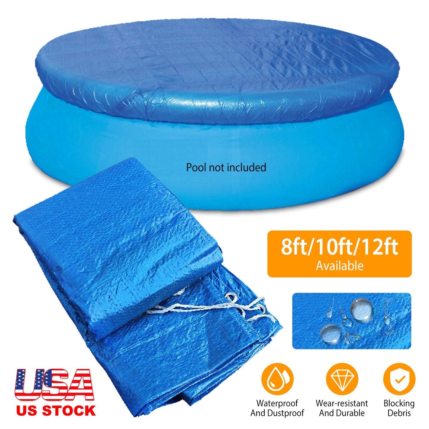 8ft Swimming Pool Round Cover Protector Dustproof Waterproof Paddling Pool Cover