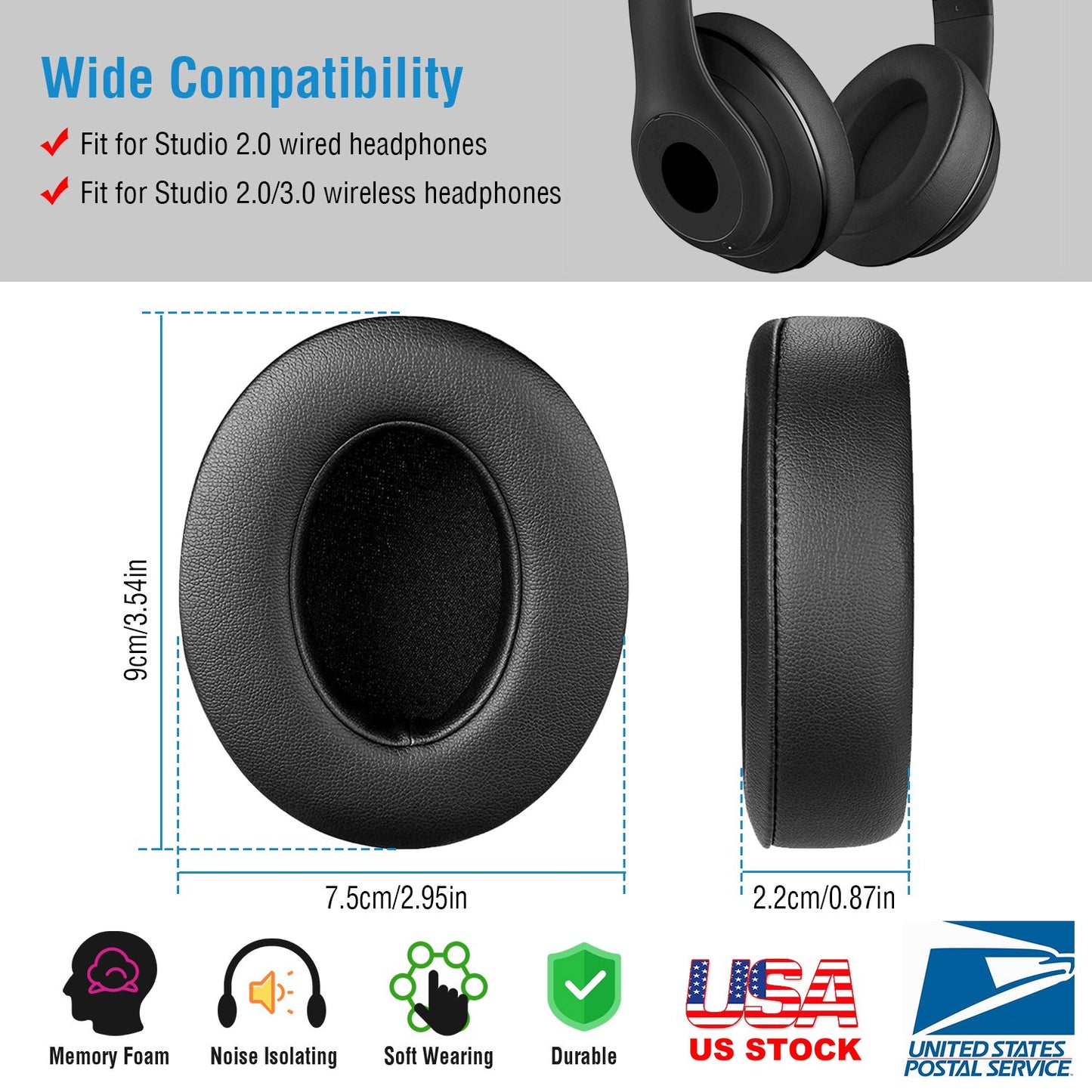 Ear Cushion Pads For Beat Studio2.0/3.0 Ear Cups Cover Replacement Soft Memory Foam Ear Pads