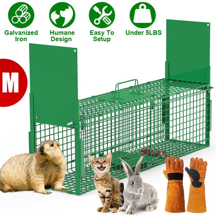 32in 2 Door Live Animal Cage Trap For Animals Under 12LBS Easy To Setup Humane Galvanized Iron Trap Cage For Rabbits Groundhogs Skunk Opossums Nutria