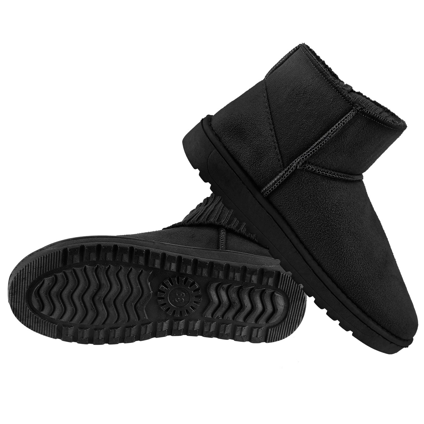 Women Lady Snow Boots Suede Mid-Calf Boot Shoe Short Plush Warm Lining Shoes w/ Anti-slip Rubber Base Knitting Design