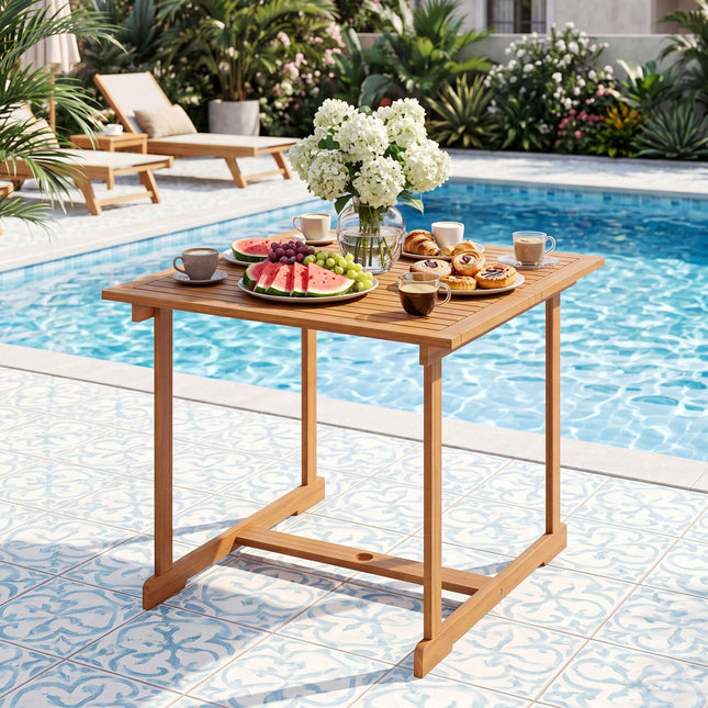35.5" Acacia Wood Outdoor Dining Table with Umbrella Hole