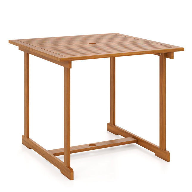 35.5" Acacia Wood Outdoor Dining Table with Umbrella Hole