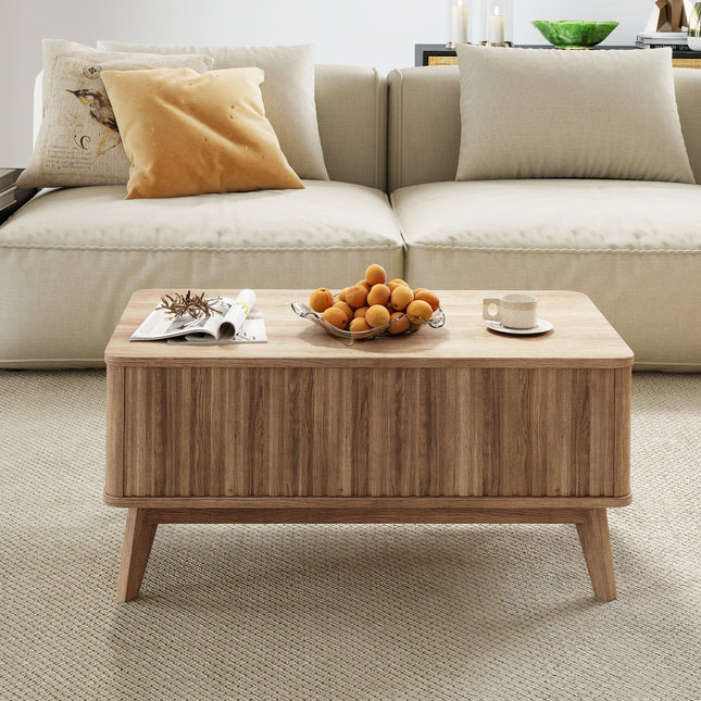 35.5" Rectangle Wooden Fluted Lift Top Coffee Table-Walnut