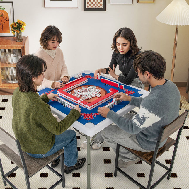 35 Inch 4 Player Game Card Folding Mahjong Table with Cup Holders