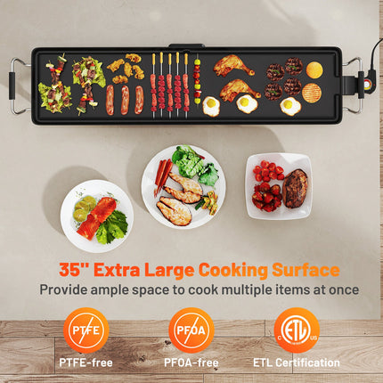 35 Inch Extra Large Electric Griddle with Adjustable Temperature Thermostats and Drip Tray