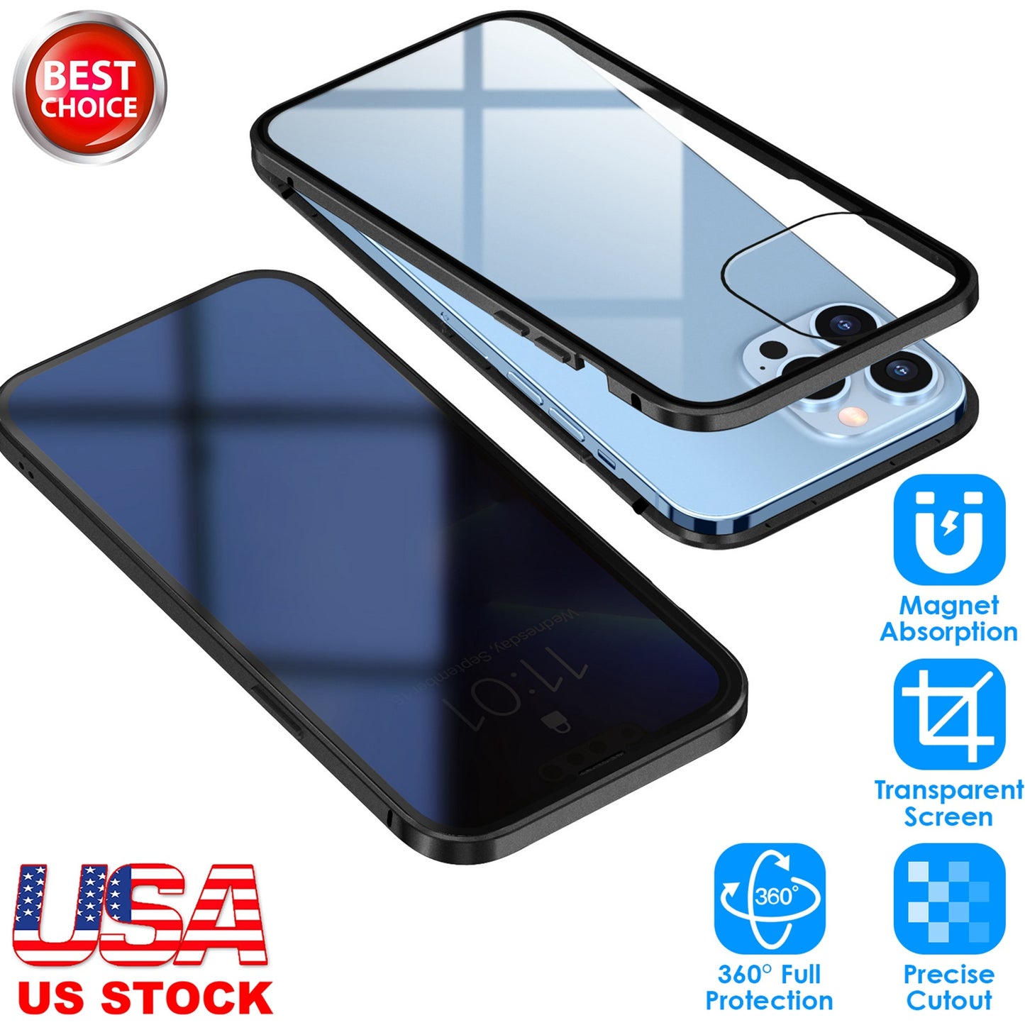 Privacy Magnetic Phone Case 360¡ Full Protection Anti Spy Phone Cover Double Sided Tempered Glass Magnet Absorption Fit for IOS Phone 14 Pro