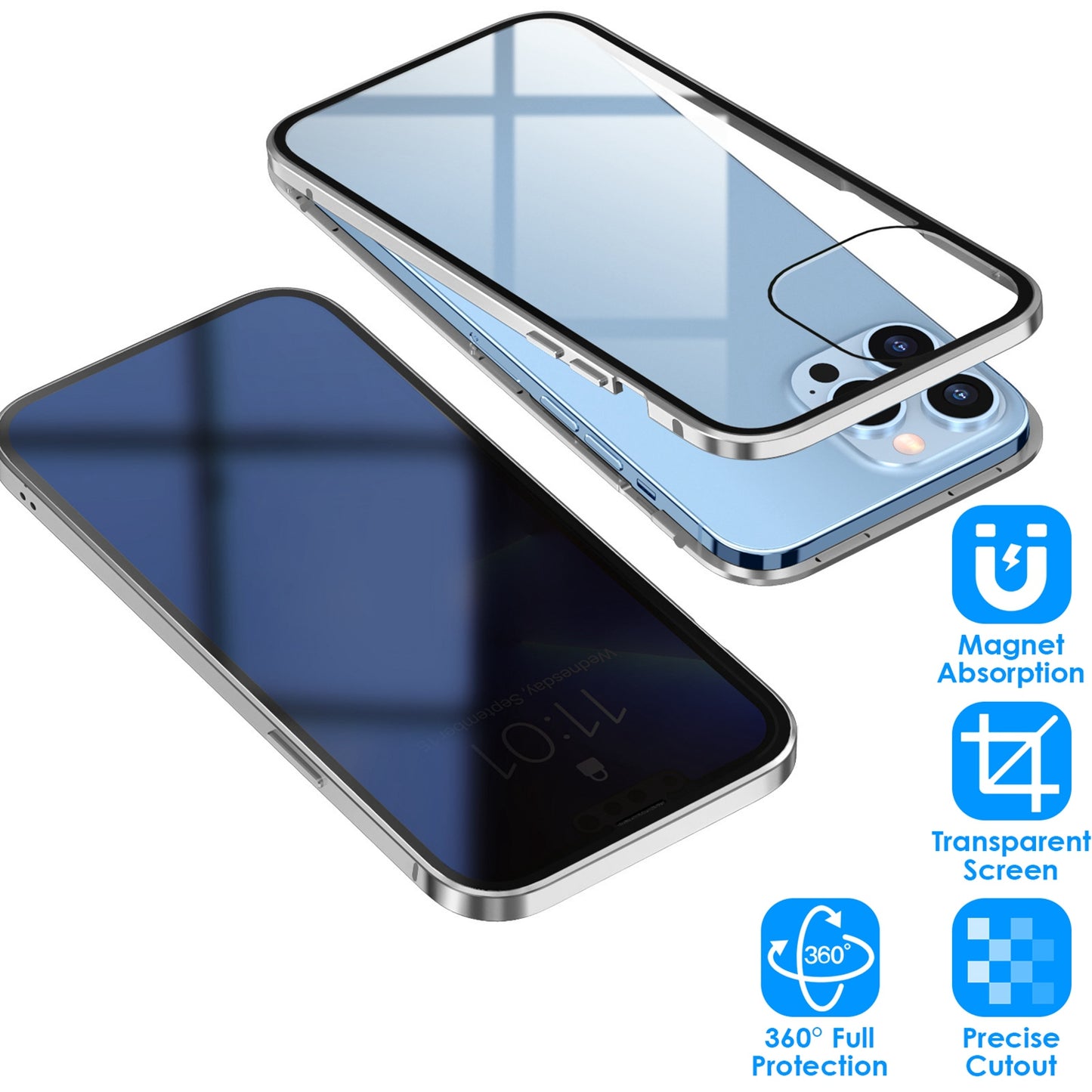 Privacy Magnetic Phone Case 360¡ Full Protection Anti Spy Phone Cover Double Sided Tempered Glass Magnet Absorption Fit for IOS Phone 14 Pro