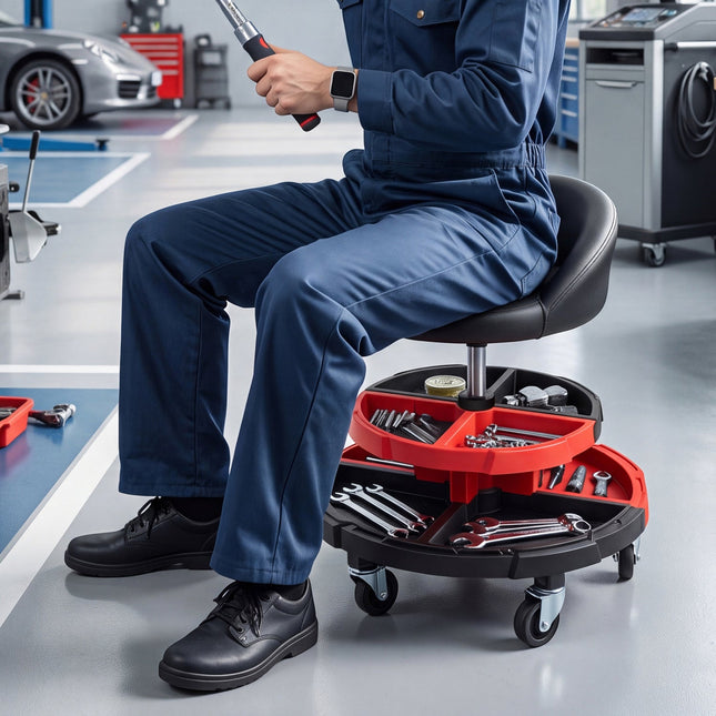 Rolling Mechanic Stool with Adjustable Height & Tool Trays