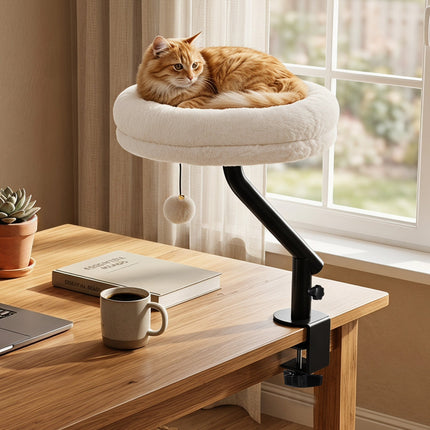 Cat Desk Bed with 360° Rotating Perch and Clamp Mount
