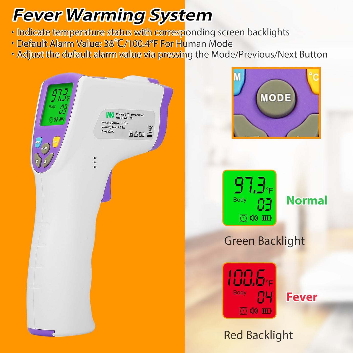 Digital Infrared Thermometer Non-contact Forehead Body Thermometer Surface Room Instant Accurate Reading w/ 99 Memories