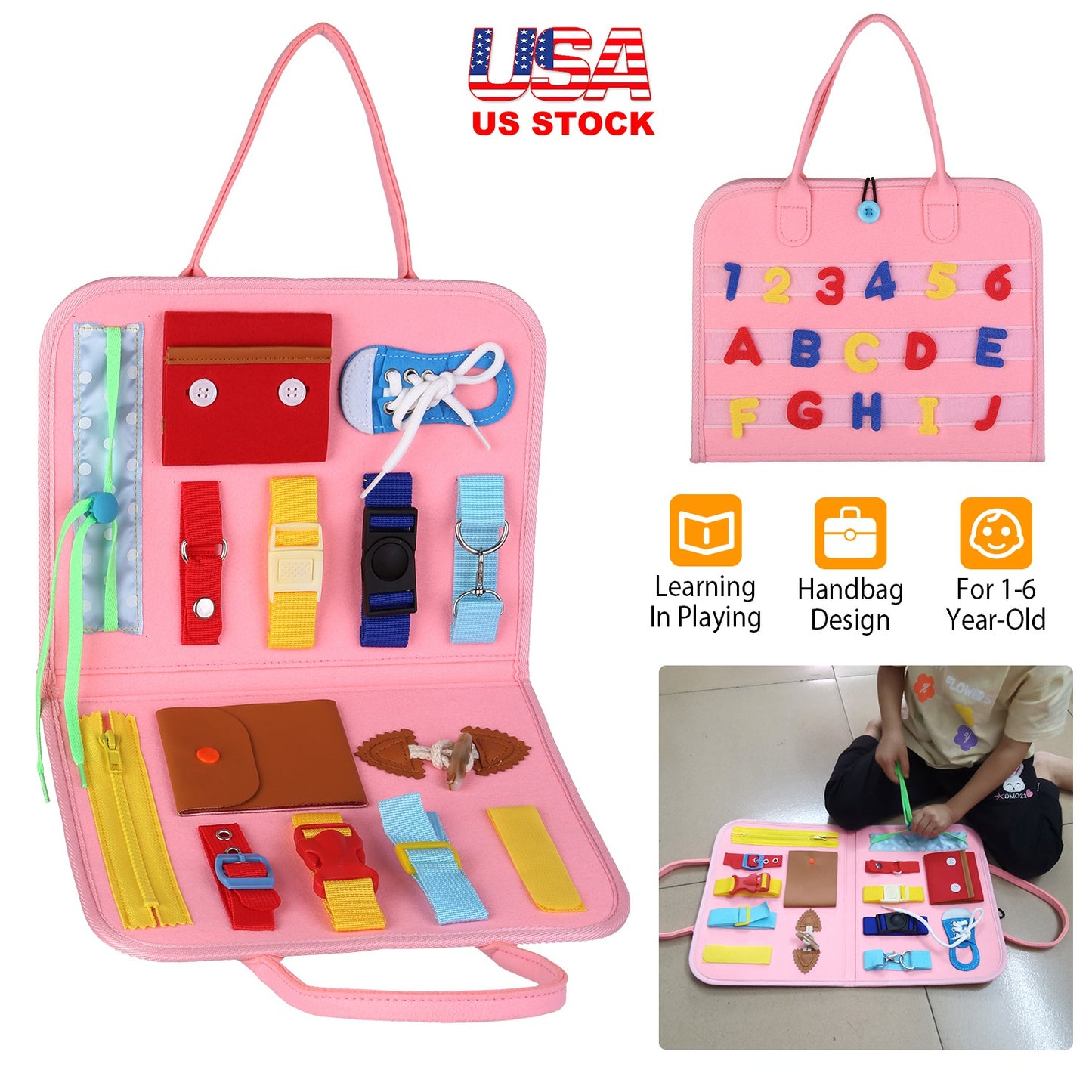 Kids Busy Board Sensory Activity Board Preschool Learning Toys Montessori Educational Gift for 1-6 Years Old Baby Toddler Girls Boys
