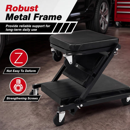 3-in-1 Folding Mechanic Creeper with 6 Wheels - 36 Inch