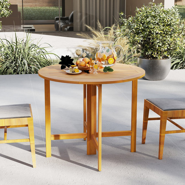 36 Inches Outdoor Folding Round Dining Table with Slatted Tabletop