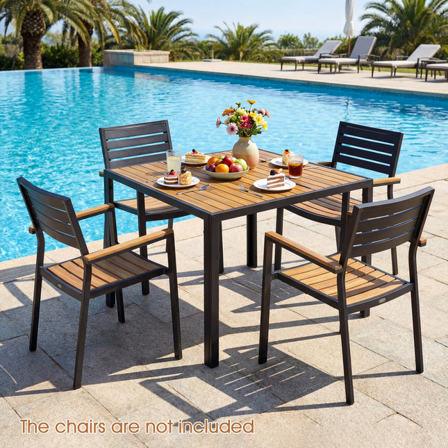 36 Inch Square Outdoor Dining Table for 4 with Slatted Top for Porch