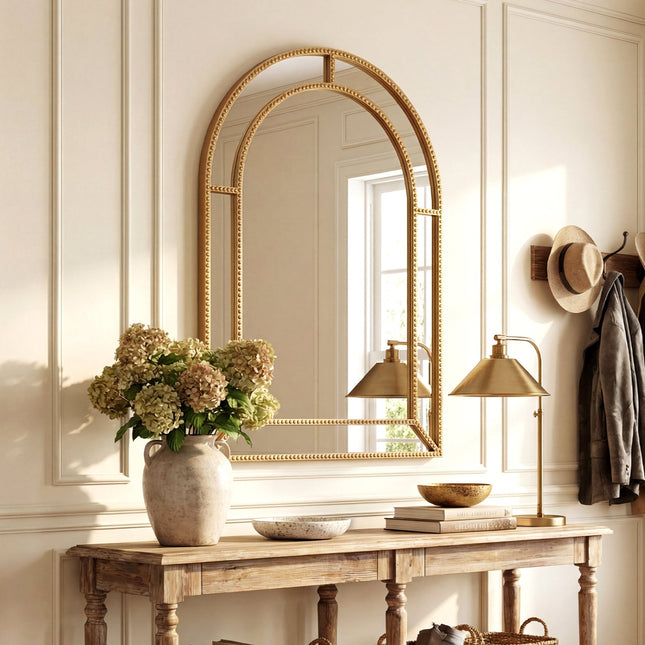 36 x 24 Inch Decorative Mirror with Beaded Frame for Living Room