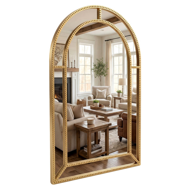 36 x 24 Inch Decorative Mirror with Beaded Frame for Living Room
