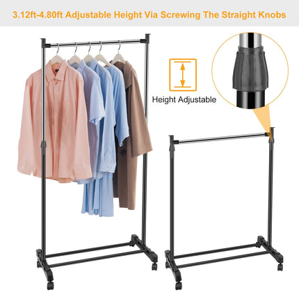 15kg/33lbs Garment Racks 3.12ft-4.80ft Height Adjustable Clothes Stand Foldable Clothes Hanger w/ Wheels Storage Shelf For Dormitory Home