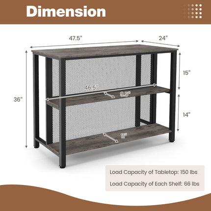 36 Inch 3-Tier Bar Table with Storage Metal Frame Adjustable Foot Pads for Dining Room