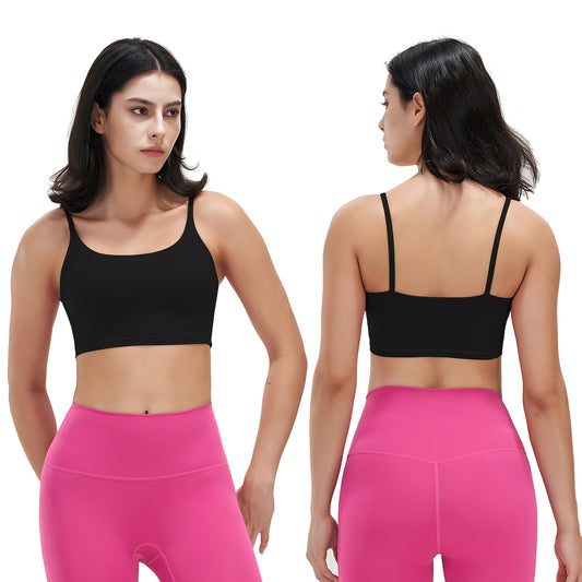 Women Strap Sport Bras Padded StrappyÊCrop Square Neck Low Impact Bras SexyÊFitnessÊTank Tops with Removable Pads Flat Straps for Gym Yoga Workout Run