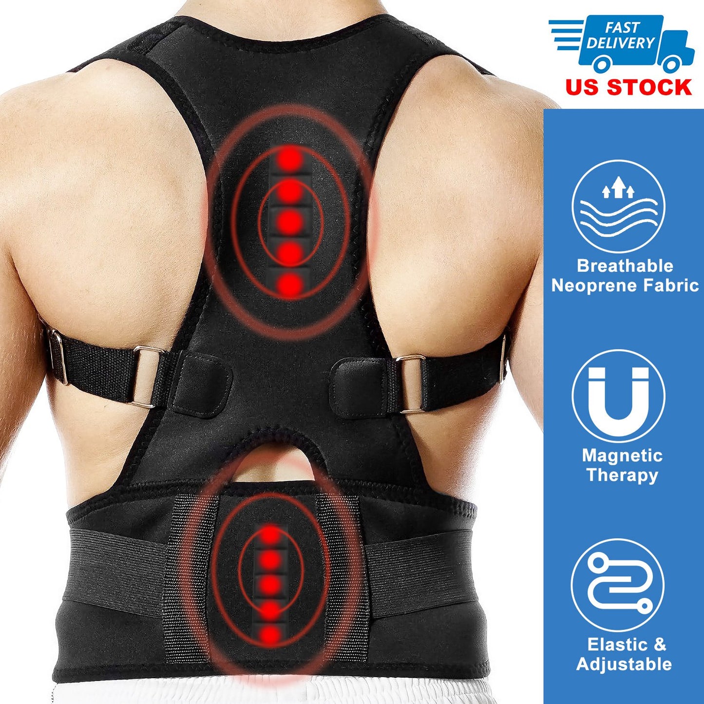 Unisex Posture Corrector Support Magnetic Lumbar Back Posture Support Belt Adjustable Upper Back Braces Clavicle Shoulder Brace Belt Pain Relief Thera