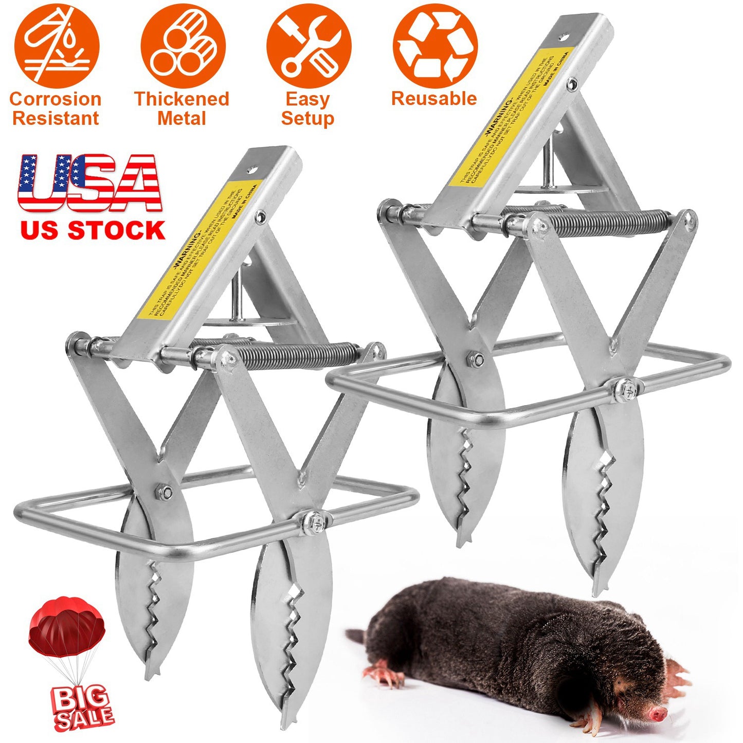 2PCS Easy Setup Mole Traps Outdoor Reusable Scissor Mole Gopher Rodent Control Trap Solid Metal Material For Lawn Garden Yard