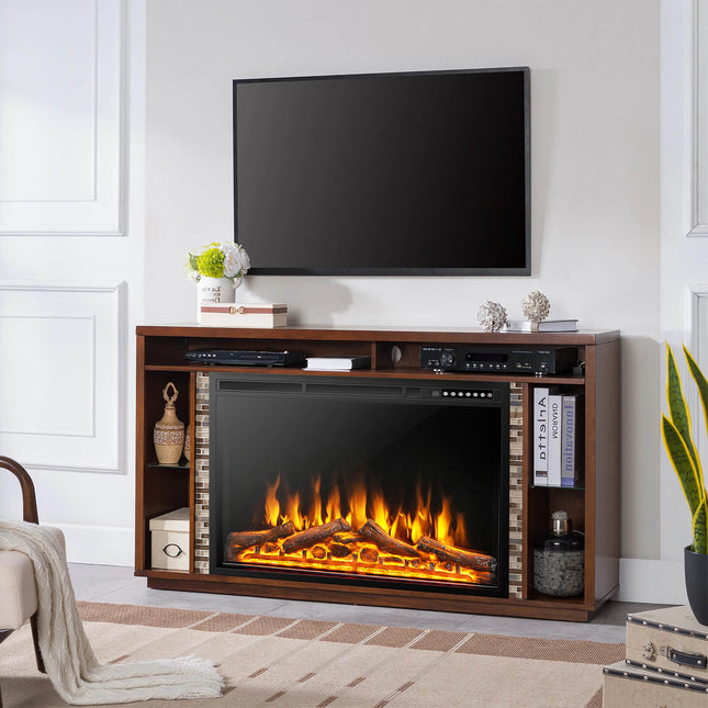 Electric Fireplace Recessed 34/37 Inch with Adjustable Flames
