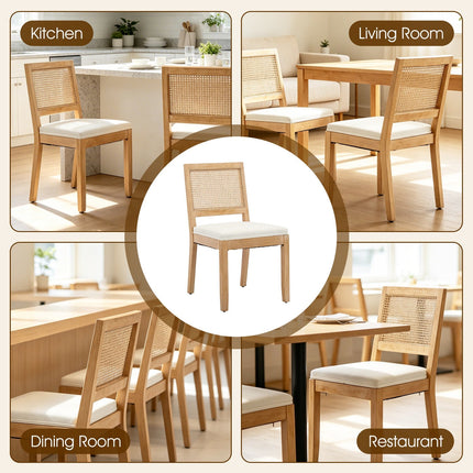French Oval Rattan Back Dining Chairs Set of 2 - Solid Wood
