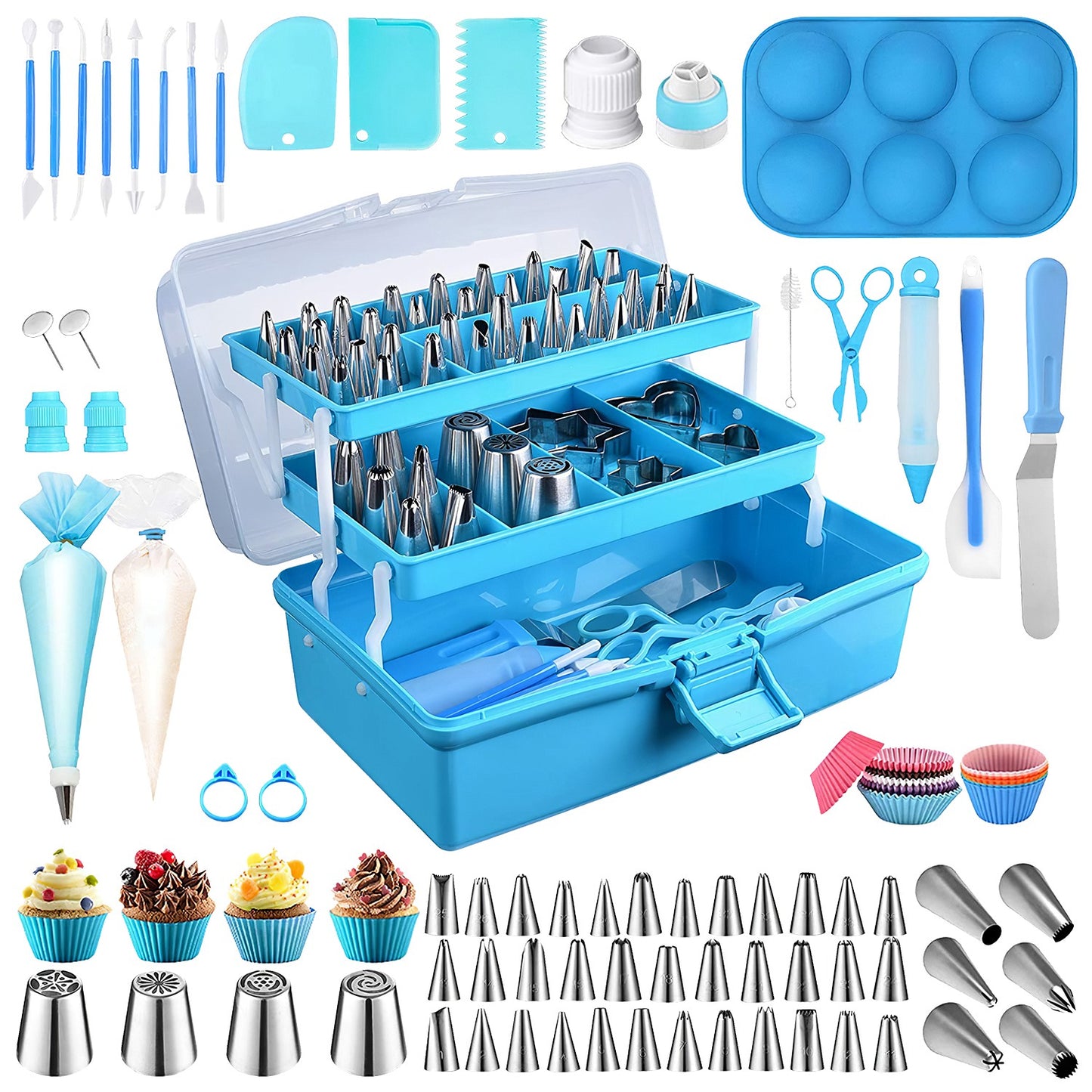 236Pcs Cake Decorating Kit Baking Tools Accessories Cake Decorating Supplies with Piping Tips Couplers and Bags Cookie Cutters Baking Cups Scrapers Fl