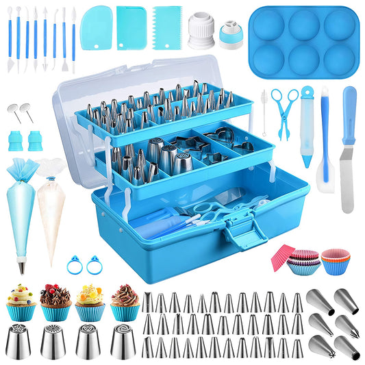 236Pcs Cake Decorating Kit Baking Tools Accessories Cake Decorating Supplies with Piping Tips Couplers and Bags Cookie Cutters Baking Cups Scrapers Fl